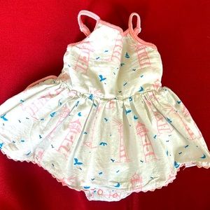 SweetHoney White Dress with Pink Lighthouses and Blue Birds